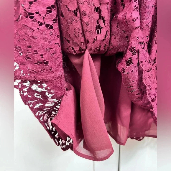 H&M jewel tone burgundy lace mini dress, S, cap sleeves flared Whimsy Garden - Picture 5 of 11